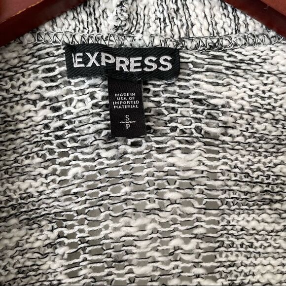 Express Knit Open Stitch Shawl Collar Cardigan Gray/ White S - Picture 6 of 7